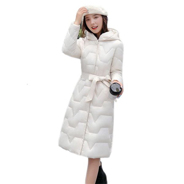 

2021 new female winter jacket new down cotton coats thin korean fashion red knee long length with hood parkas, Black