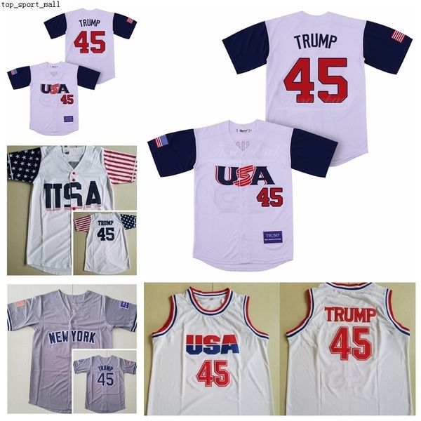 

usa new york baseball 45 edworder trump jersey team color grey white cool base breathable pure cotton all stitched as, Black