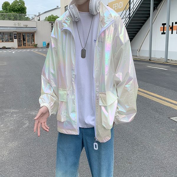 

2020 new full reflective of the men harajuku hip-hop streetwear bright night zipper jackets jacket, Black;brown