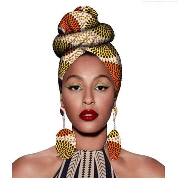 2020 Moda Afrika Headwraps + Küpe Kadınlar Için 2 Parça Setleri Bazin Riche Afrika Kafa Eşarp Saf Pamuk