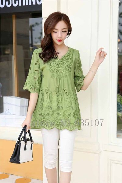 

2021 new casual summer women blouses vintage embroidery shirt short sleeve blouse ladies floral womens clothing plus size cotton x1o7, White