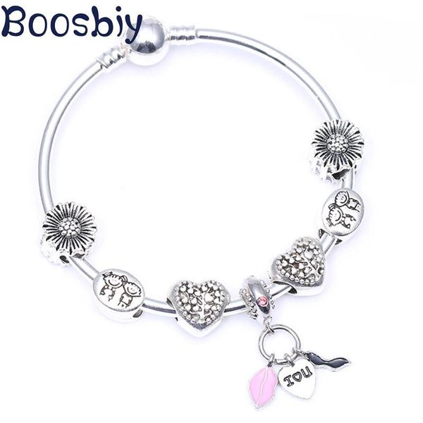 

charm bracelets arrival fashion jewelry gift silver plated charms bracelet & bangles with pink heart beads for women, Golden;silver