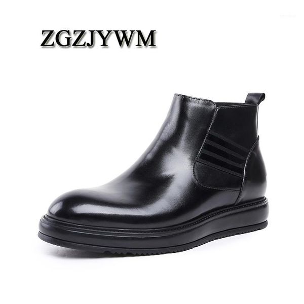 

zgzjywm fashion genuine leather boots zip pointed toe luxury casual ankle boots men shoes male for wedding business1, Black
