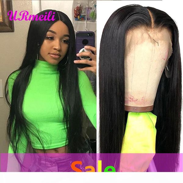 

straight brazilian virgin made hair wig lace front wigs pre plucked human hair 13x4 lace wigs with baby hair natural black remy wig, Black;brown