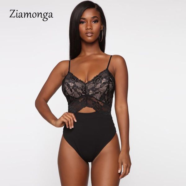 

women's jumpsuits & rompers ziamonga cut out bodysuits summer party club wear lace black bodysuit women deep v see through bodycon body, Black;white