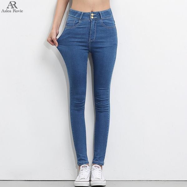 

jeans woman high waist plus size stretch summer autumn full length skinny slim denim pants for women black blue 5xl 6xl 210203