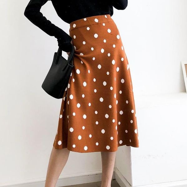 

ewq] 2020 spring new sweet high waist polka dot skirt korean package hip all-match skirt fashion trend women clothing qx8971, Black