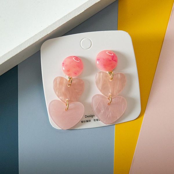 

simple cute pink love resin dangle earrings japanese korean personality sweet girl women fashion accessories jewelry, Silver