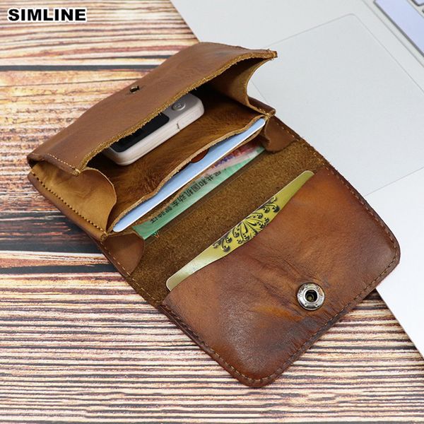 

2019 genuine leather card holder men women vintage handmade short credit card holders coin purse case small slim wallet for male lj200907, Brown;gray