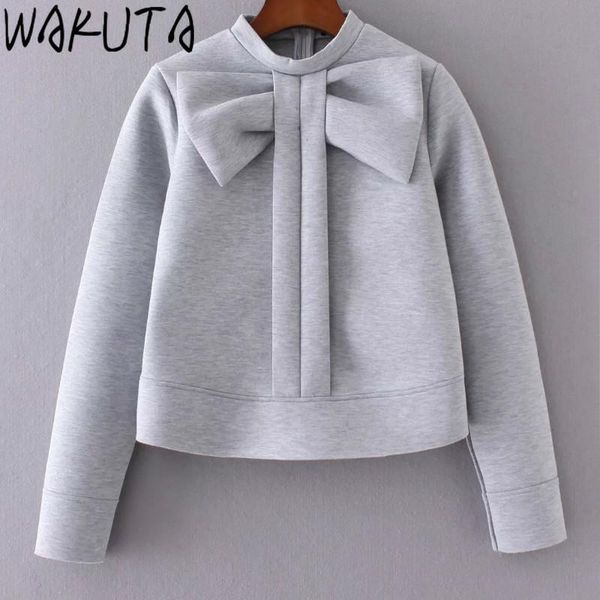 

women's hoodies & sweatshirts wakuta bow decorated thick hoodie women elegant casual o neck pullovers feminine fall grey fleece warm lo, Black