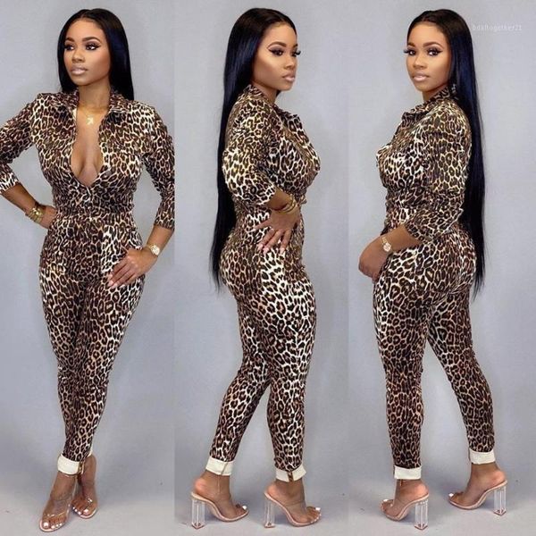 

women's jumpsuits & rompers leopard print jumpsuit women skinny long sleeve club outfits autumn elegant playsuit overalls clothes1, Black;white