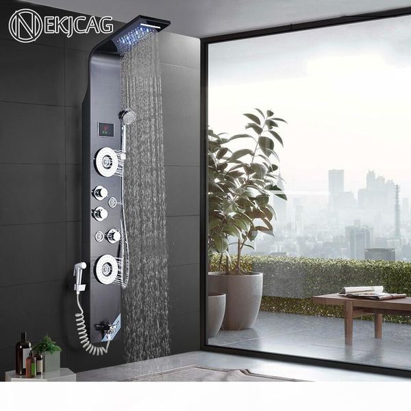 

интеллектуальные округлился дисплей души панели колонок 6-функция двойного массаж душ waterfall ванна смеситель с подогревом смеситель