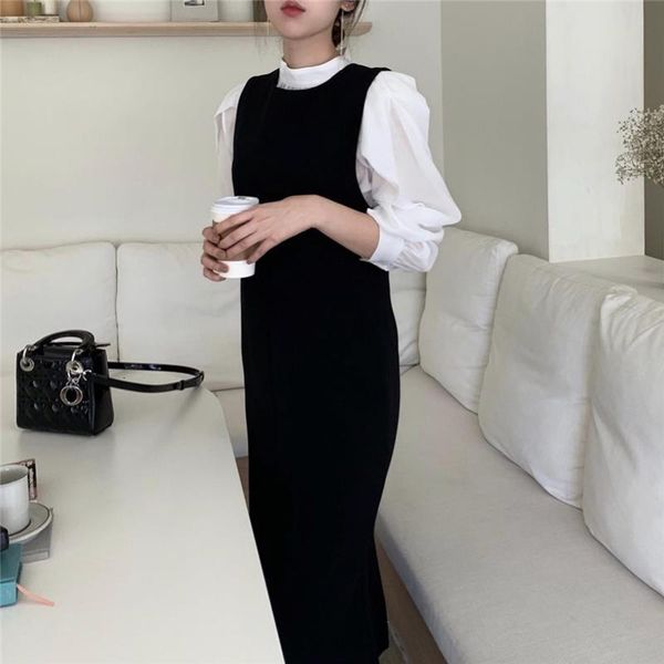 

autumn winter 2 piece set outfits long sleeve chiffon and sleeveless tank long dress elegant two piece sets for women, Gray