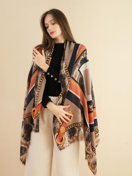 

scarf women serpentine chain print pattern western style fashion shawl qualtiy 180x90cm, Blue;gray