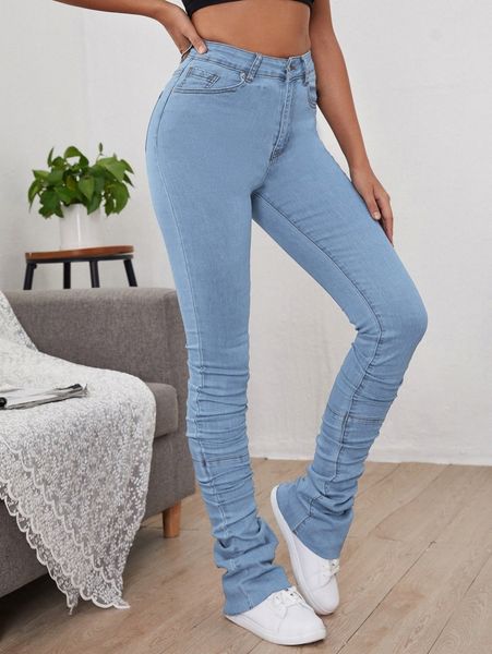 

high waist stacked jeans n5h0#, Blue