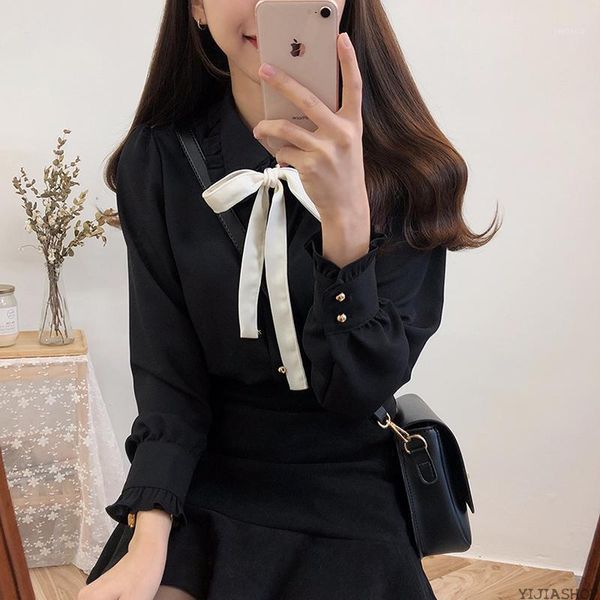 

new bowknot shirt female long sleeve button chiffon female new embroidery blouse butterfly sleeve casual white shirt viper1