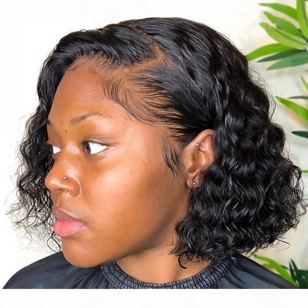 

water wave wig lace front human hair wigs for black women deep curly hd frontal short bob wig brazilian afro full wigs, Black;brown