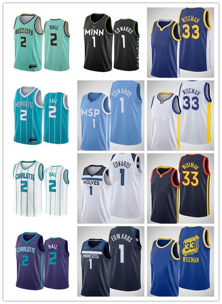 

2020 2021 draft pick 1 anthony edwards jersey 33 james wiseman 2 lamelo ball basketball men women kids youth blue white purple size s xxxl, Black;red
