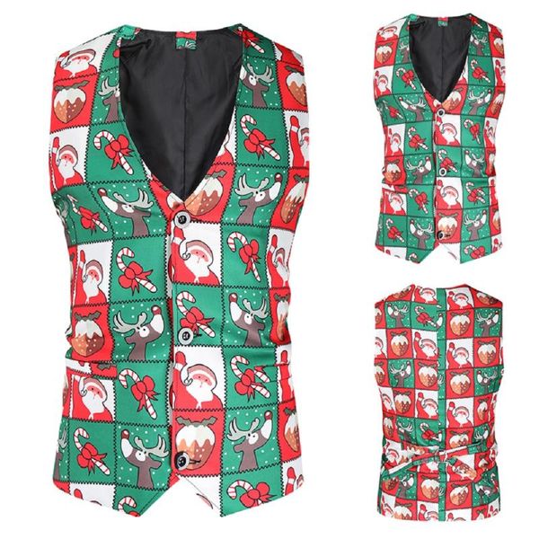 

men's vests vest men 2021 autumn winter fashion casual 3d printing christmas slim hip, Black;white