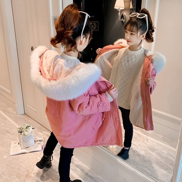 

Girls cotton wedding casual ultra-superior children's big children thickening jacket plus velvet party to overcome girl cotton tide, Blue;gray