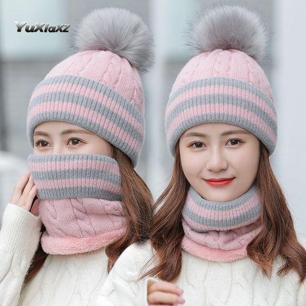 

зимняя полосатая шерстяная шапка мода шляпа шерстяной шар двух частей холоднодобывающая уха защита вязаные теплые зимние шляпы для женщин, Blue;gray