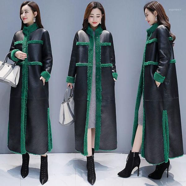 

double-faced fur leather coat fashion winter parker jackets 2020 women's fur coat lamb long thick casaco feminino f20741, Black