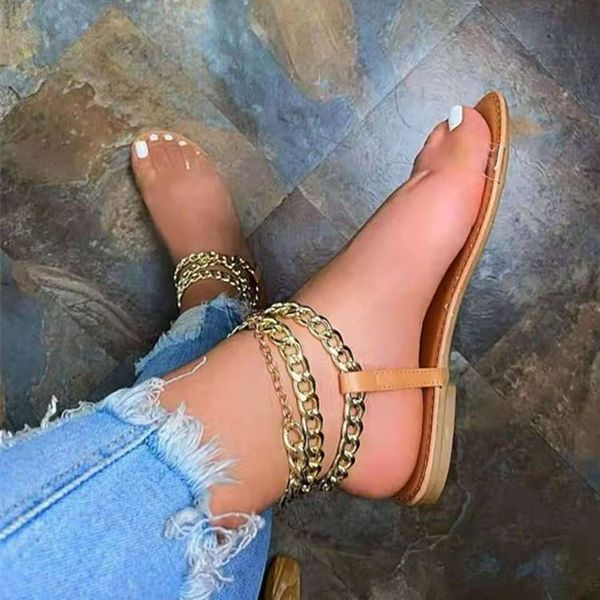 

sandals women summer basic flats shoes woman pvc leather plus size flip thong gothic chain sandalias mujer sapato feminino, Black