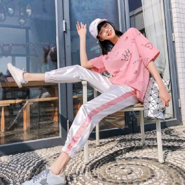 

sweat suits women two-piece set 2020 summer sports female fashion brand korean short sleeve t-shirt + pants matching sets1, Gray