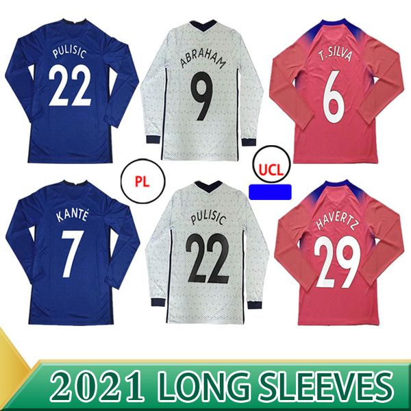 

long sleeve cfc pulisic ziyech havertz kante werner abraham chilwell mount jorginho soccer jersey 2020 2021 giroud football shirt, Black;yellow