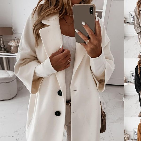 

autumn winter women casual coat 3 4 sleeve pockets buttons long coat loose jacket nylon material fashion clothes plus size 2xl, Black