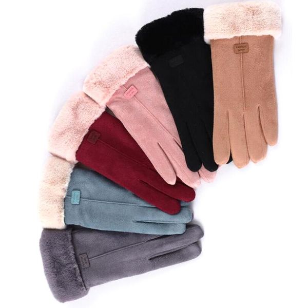 

five fingers gloves finger mittens women outdoor sport female autumn winter cute furry warm mitts fashion solid, Blue;gray