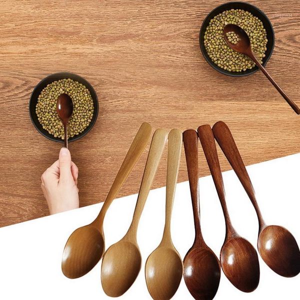 

1/3/6pcs natural wooden soup spoon with long handle japanese style cooking spoon kitchen tools cooking eating mixing stirring1