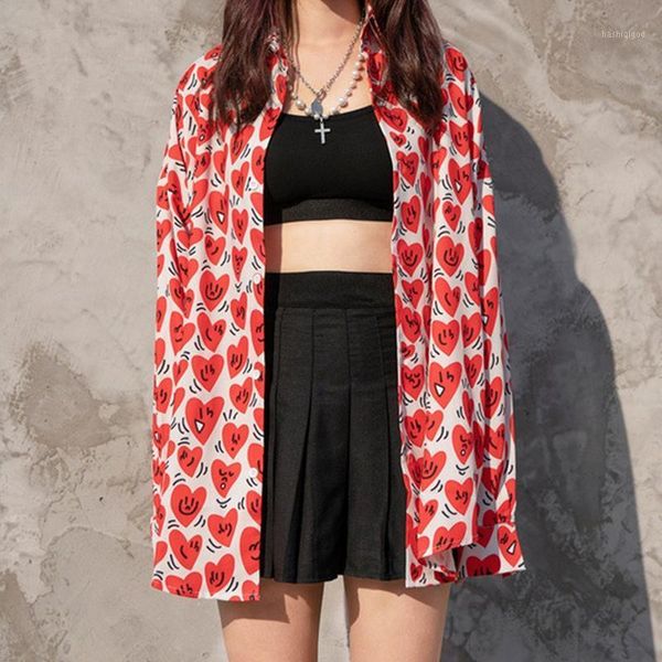 

love print vintage men and women casual blouses shirts high street couple wear red summer hip hop streetwear blusa cardigan 1, White;black