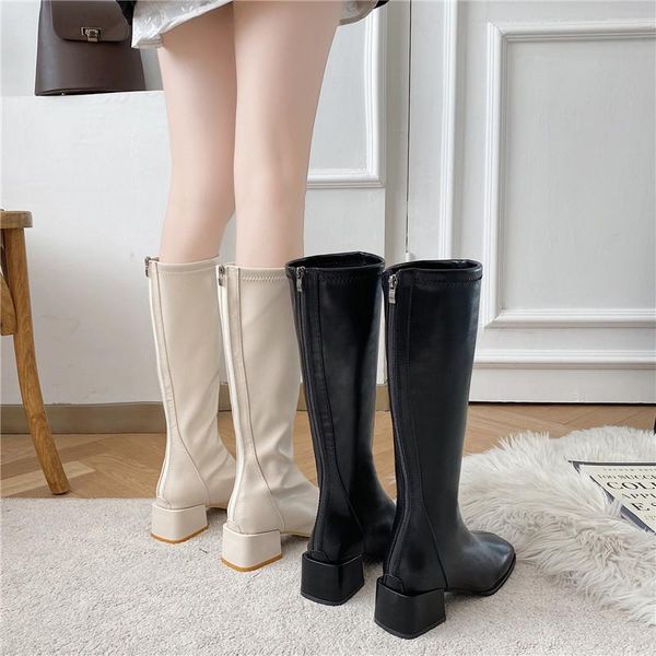

lace up boots white shoes flat heel boots-women platform rubber ladies 2020 med over-the-knee lace-up square toe basic, Black
