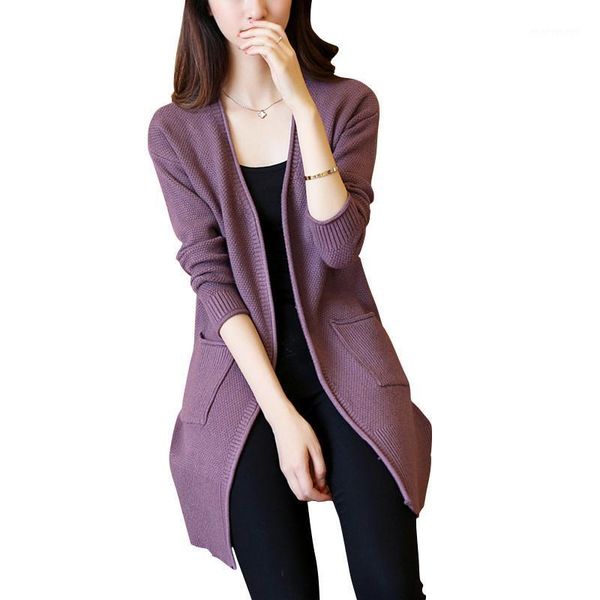

women's knits & tees long cardigan female 2021 autumn winter women sleeve sweater knitted cardigans for jacket re07391, White