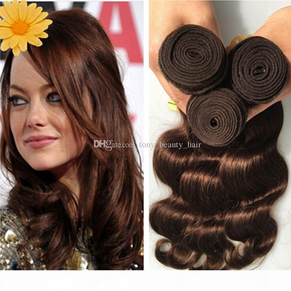 

#4 medium brown malaysian body wave hair weave 8a unprocessed human hair extensions 3 bundles thick full can be bleached and dyed again, Black
