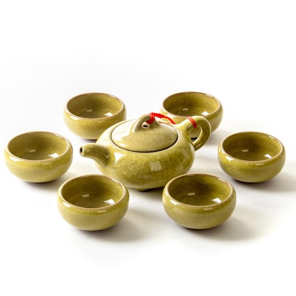 

2017 новый изысканный ледяной трещин глазурь чайный комплект portery teaset 1 чайник и 6 чайных чашек рыбные чашки китайский кунг-фу jllpai