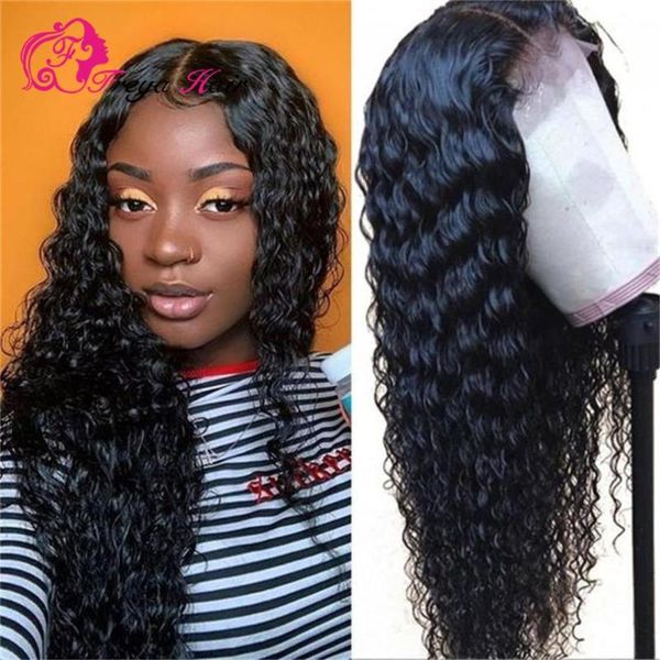 

lace wigs deep wave front human hair 13x4 natural color for women brazilian pre plucked reny, Black;brown