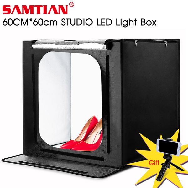 Caixa de foto samtiana 60cm Caixa de luz dobre a barraca de softbox com 3 cores de fundo para jóias brinquedo fotografia foto lightbox LED luz lj200923