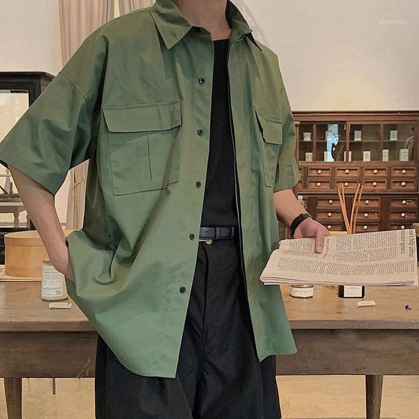 

harajuku shirt men nice men solid fashion short sleeve shirt male hawaiian shirts casual loose clothes1, White;black