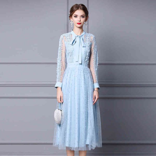 

Casual Dresses Zhili aqua blue dress early autumn feminine temperament, slim waist, lace long skirt FIFF, Black;gray