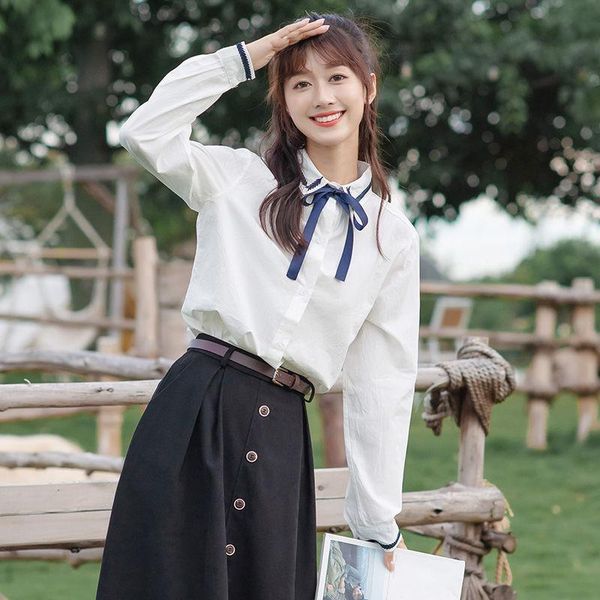 

women's blouses & shirts women 2021 autumn winter female solid square collar long sleeve sweet shirt ladies elegant all-match casual bl, White