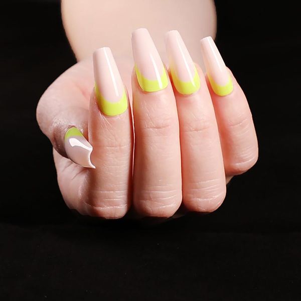 

false nails fashion 24pcs nude long simplicity french manicure wearable full cover artificial reusable simple to wear, Red;gold