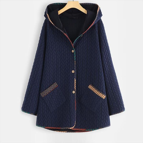 

women jackets coat 2021 vintage hooded autumn winter warm coat button long sleeve slim outwear plus size s 5xl overcoat, Black;brown