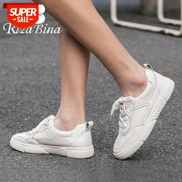

rizabina new women sneakers genuine leather lace up women flat shoes fashion casual shoes daily footwear size 35-40 #hk8f