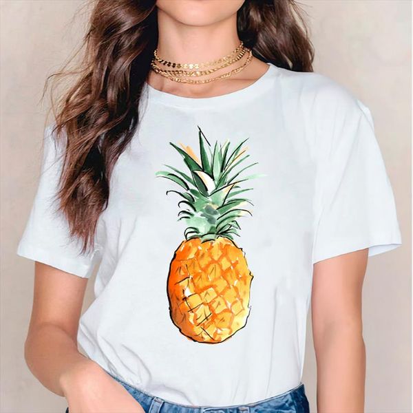 

t shirts for women print lady pineapple watercolor beach trend 90s fashion ladies womens graphic t shirt female tee shirt, White