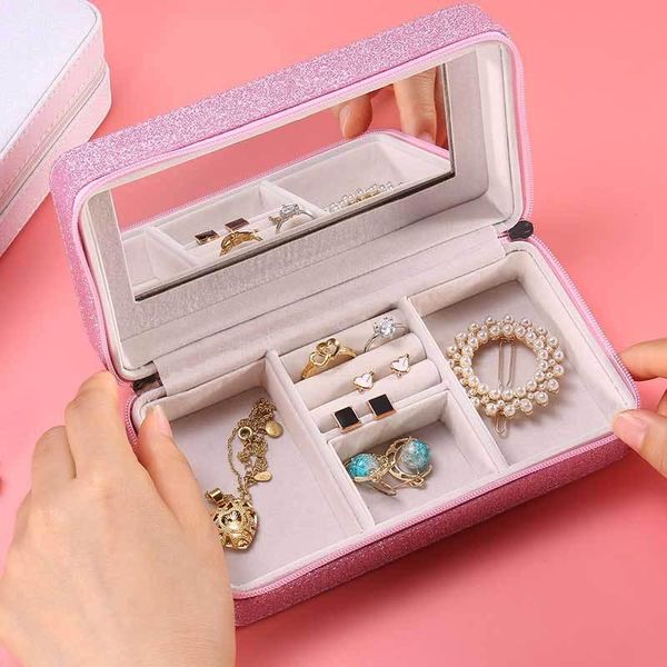 

portable jewlery box storage european style cute wind travel earrings ring jewelry box multi-functional jewelry storage, Pink;blue