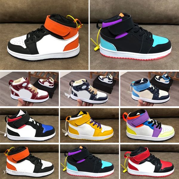 

new 1 high og kids shoes 1s mid royal toe black metallic gold pine green black unc patent men women kids sneakers trainers