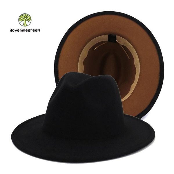 

wide brim hats coffee black patchwork fedora hat ladies gentlemen elegant party jazz panama cowboy and caps, Blue;gray