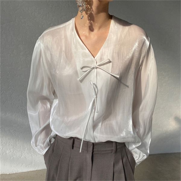 

2021 new women's solid large shirts low-necked shiny front sleeves long shirt thin fashionable spring tiwt, White